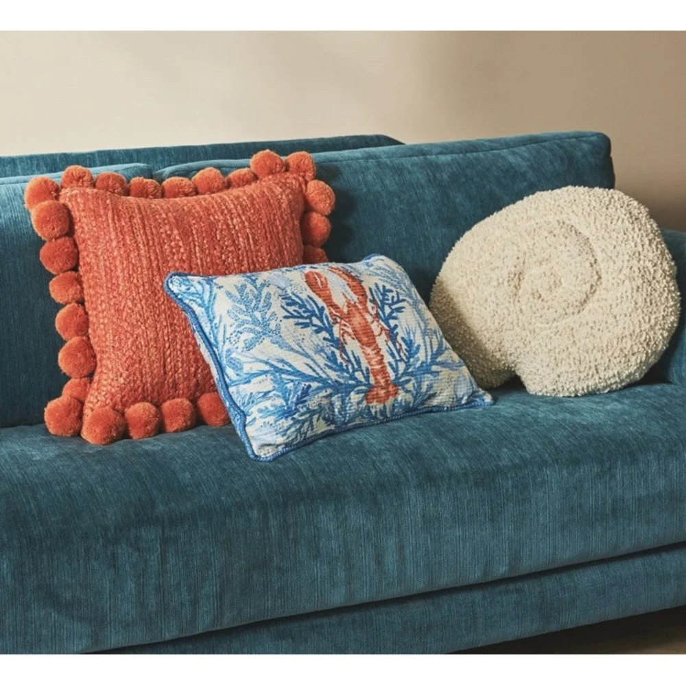 Anthropologie Outdoor Pillow Marina Lobster Blue Natuical Coastal‎ Decor Throw